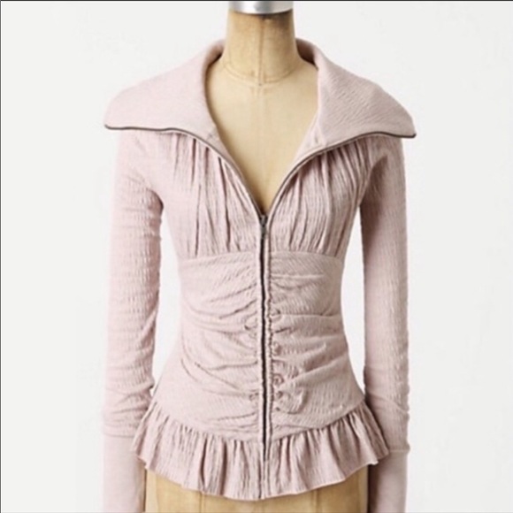 Anthropologie Tops - ANTHROPOLOGIE ELOISE RUCHED FULL ZIP JACKET PINK